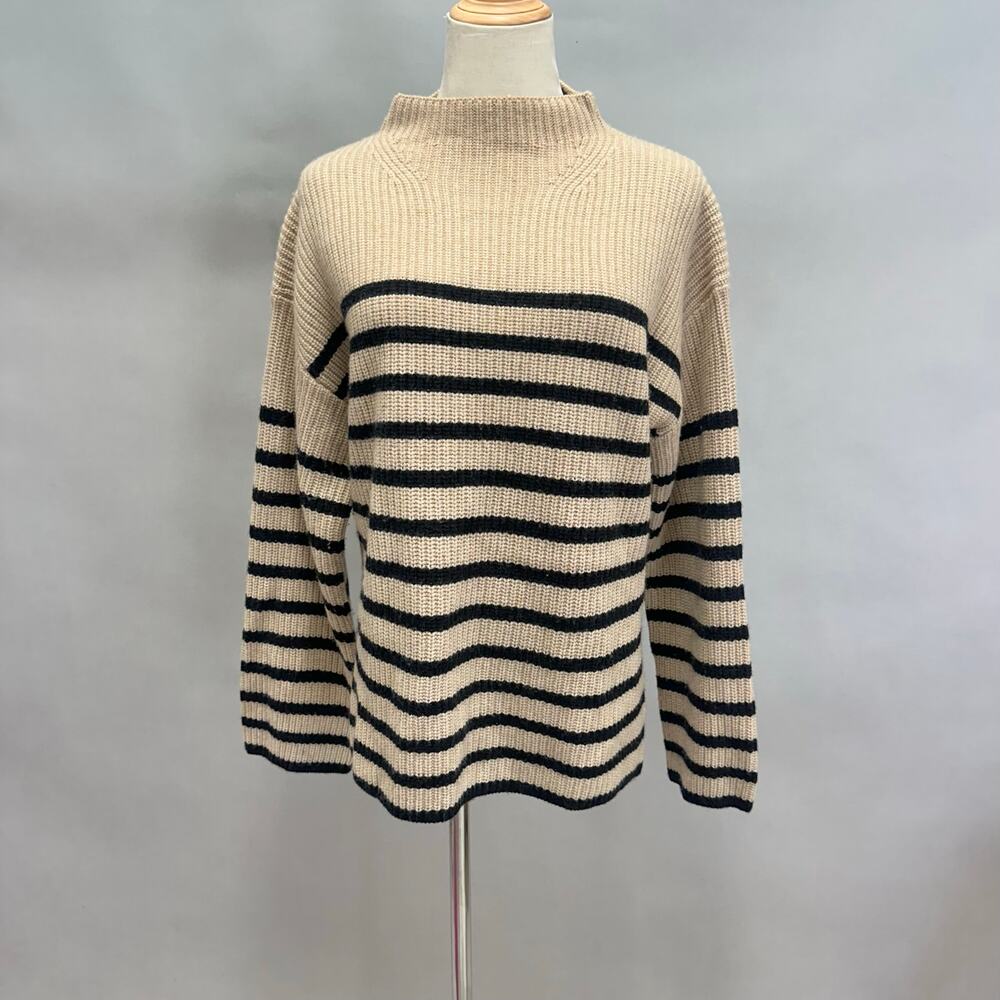 Rails Claudia Striped Sweater Mock Funnel Neck Camel/Black  Size Medium‎ - Picture 3 of 16